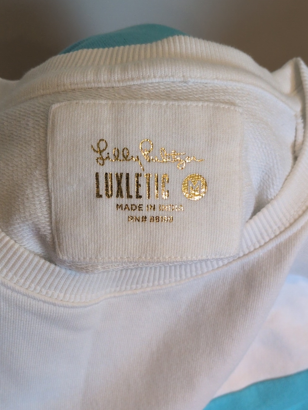Lilly Pulitzer Luxletic Beach Combo White Aqua & Navy Colorblock Pullover Medium - Picture 8 of 13